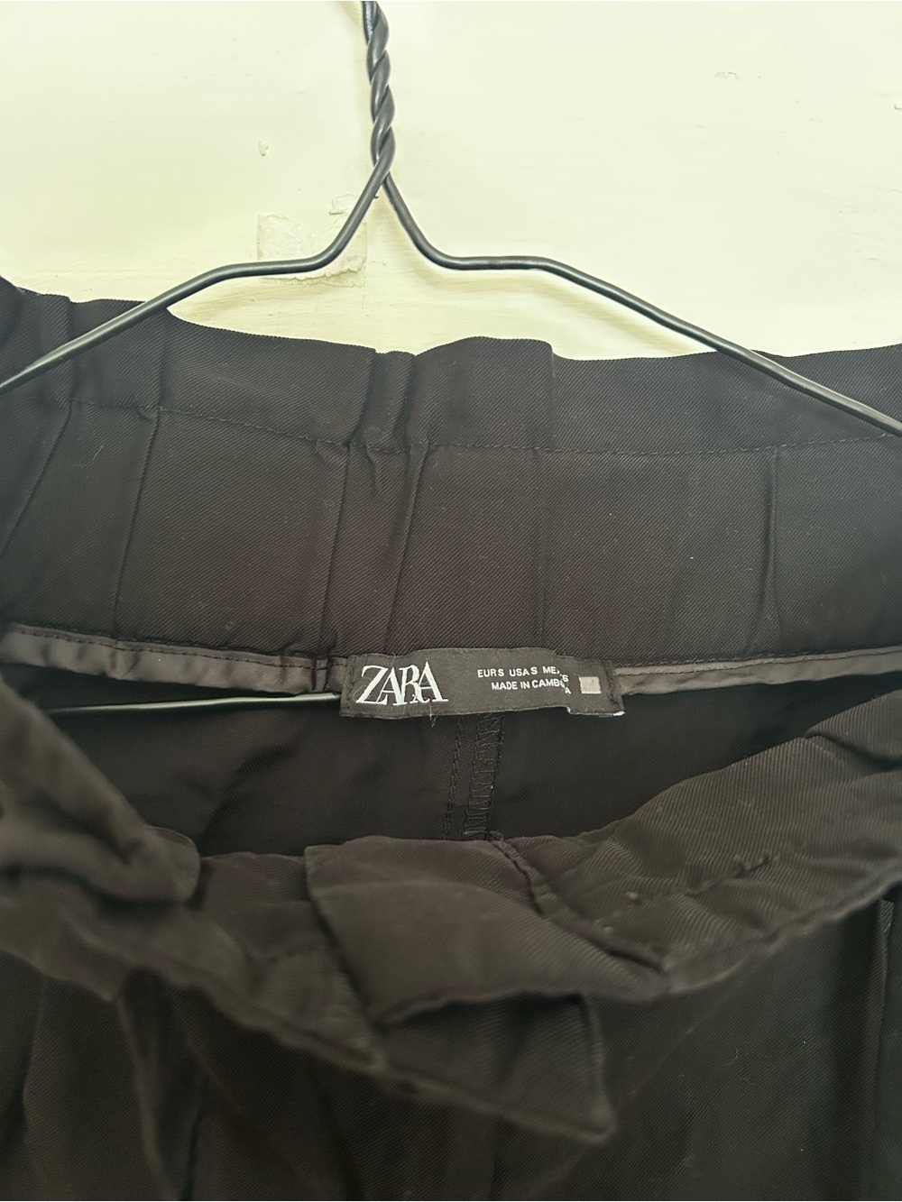 Zara Black Wide Leg Tie Waist Trousers Size S High Waisted